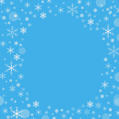 Blue background with snowflakes, space for text