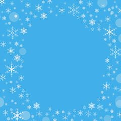Blue background with snowflakes, space for text