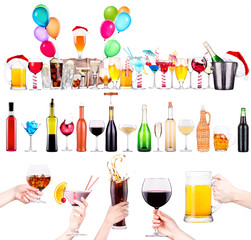 different  alcohol drinks set isolated