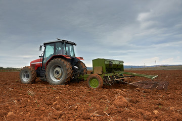 agricultural tractor sowing seeds