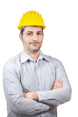 Engineer with a helmet on his head