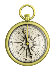 old gold nautical compass isolated