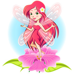 Fototapeta na wymiar Fairy Princess Flying Above a Flower