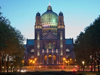 Wall murals Brussels Brussels - National Basilica of the Sacred Heart in evening