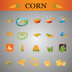 Corn And Popcorn Icons Set - Isolated On Gray Background