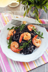 Black spaghetti with prawns