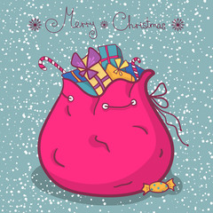 Open bag full of gifts Santa