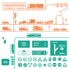 Transportation infographics with basic roadsigns