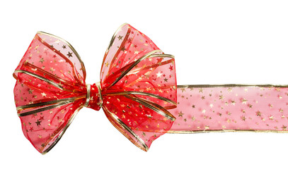 Festive red bow on white background