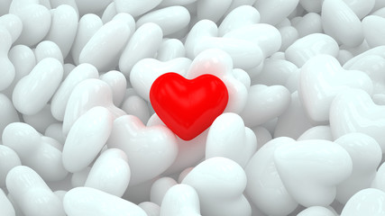 Red heart on white hearts