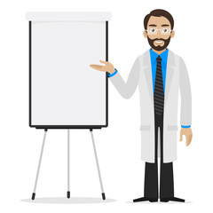 Scientist specifies on flipchart