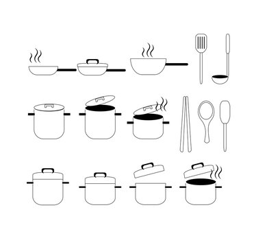 collection of kitchen tool -pot, pan icon vector