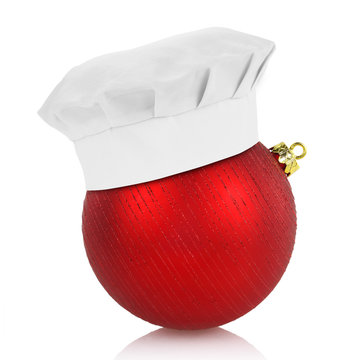 Chef Hat On Elegant Christmas Ball Isolated On White Background