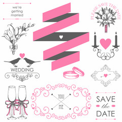 Vector set of wedding design elements for wedding card