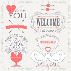 Decorative set of artistic wedding elements