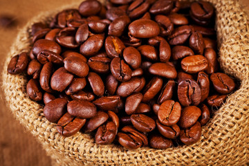 sack bag full of roasted coffee beans