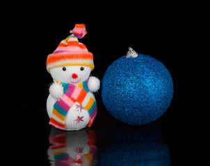 snowman and blue Christmas ball