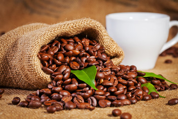 sack bag full of roasted coffee beans