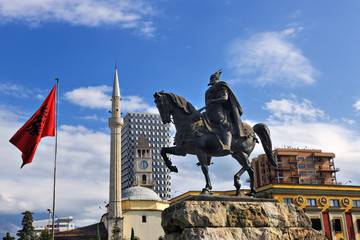 Skanderbeg Monument in Skanderbeg Square in Tirana