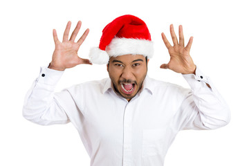 Mean, rude Christmas man sticking out his tongue