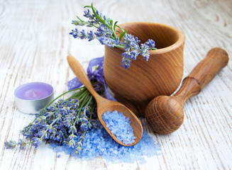 Mortar and pestle with lavender