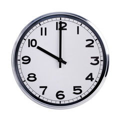 Round office clock shows ten o'clock