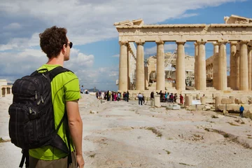 Papier Peint photo autocollant Athènes À la recherche de touristes au Parthénon, ruine de l& 39 Acropole, Athènes, Grèce