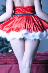 Back view on sexy young woman in Santa costume