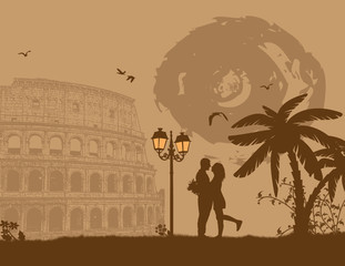 Couple silhouette in Rome