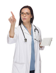 Female Doctor or Nurse Pushing Button or Pointing, Copy Room