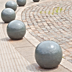 View of the park way with stone balls