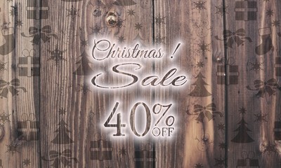 wooden Christmas discount 40 percent off label with presents