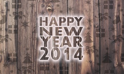 wooden happy new year label with presents