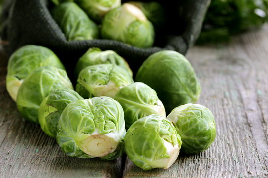 fresh raw organic green brussel sprouts
