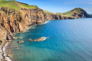Green field in the north coast of Ponta de Sao Lourenco Madeira 