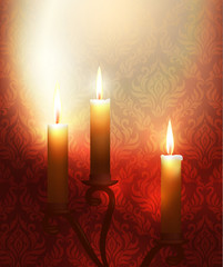 Candles in front of the wall. Vector illustration.