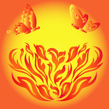 Butterflies over a fiery flower
