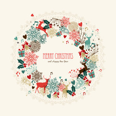 Merry Christmas vintage wreath card