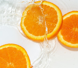 Naklejka na ściany i meble orange in water on white background