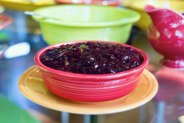 Cranberry Sauce in Red Bowl Closeup