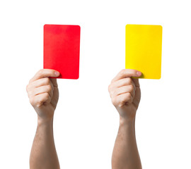 Soccer red and yellow card showing isolated