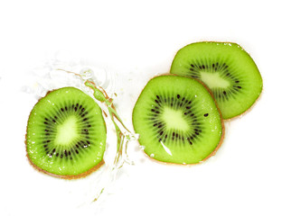 kiwi fruit in water on a white background