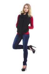 Fototapeta premium Young beautiful stylish woman with jacket isolated