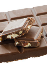 Closeup detail of chocolate with almods parts