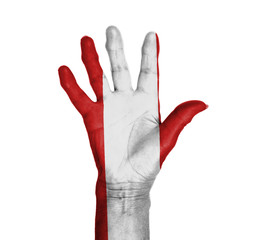 Palm of a woman hand, painted with flag