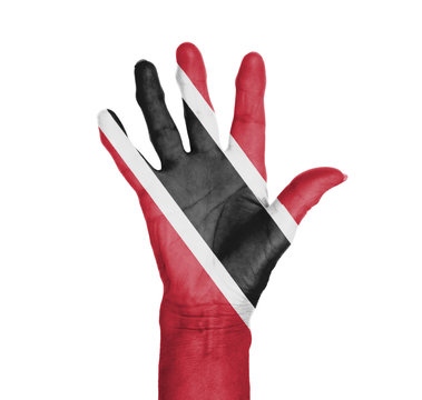 Palm of a woman hand, painted with flag