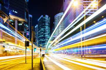 traffic in downtown at night