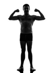 Fototapeta na wymiar mature underwear man flexing muscles silhouette