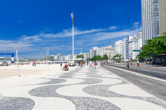 Copacabana with mosaic of sidewalk in Rio de Janeiro