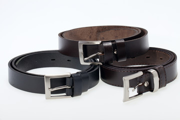 Men black belt isolated on white.